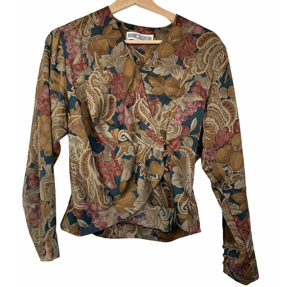 IRENE ALLISON Wrap Grape Vines Blouse S - Picture 1 of 10